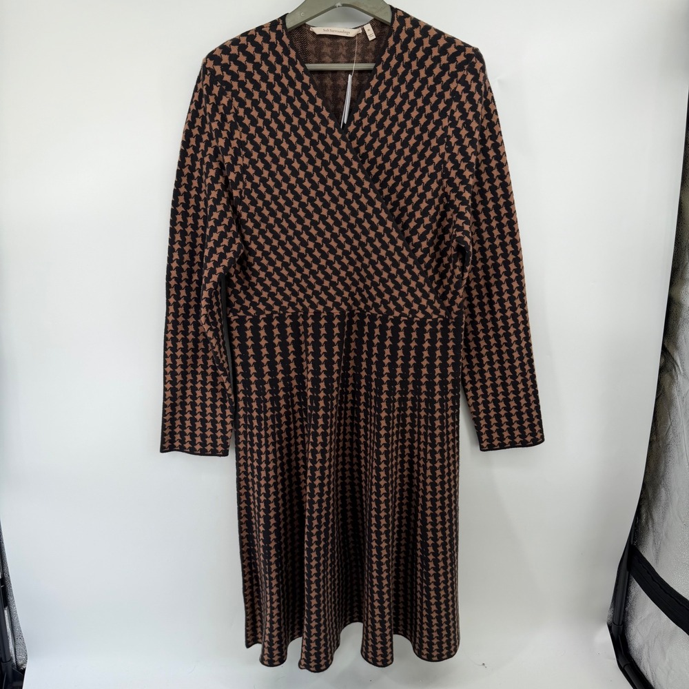 Soft‎ Surroundings Aida Dress XL Hazelnut Brown Black Houndstooth Knit Wrap